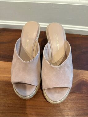 Stuart Weitzman Blush Suede Open-Toe Espadrille Mule